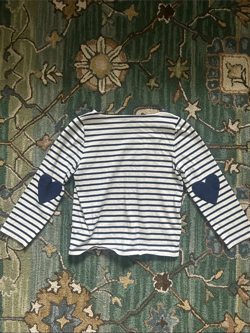 J. Crew Navy & White Striped Long-Sleeve Tee with Navy Heart Elbow Patch